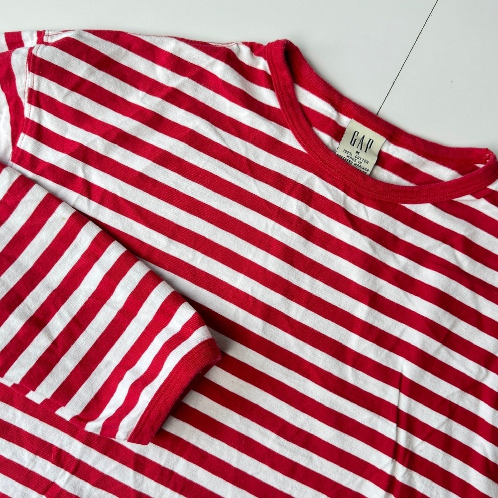 Vintage Gap Long Sleeve Cotton T-Shirt Womens M Nautical Red White Striped